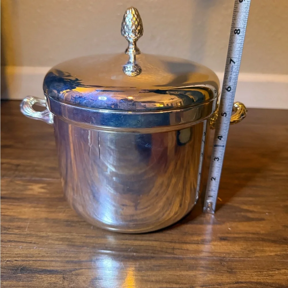 Silver Plated Insulated Ice Bucket with Lid, Handle & Tongs, Barware Set
